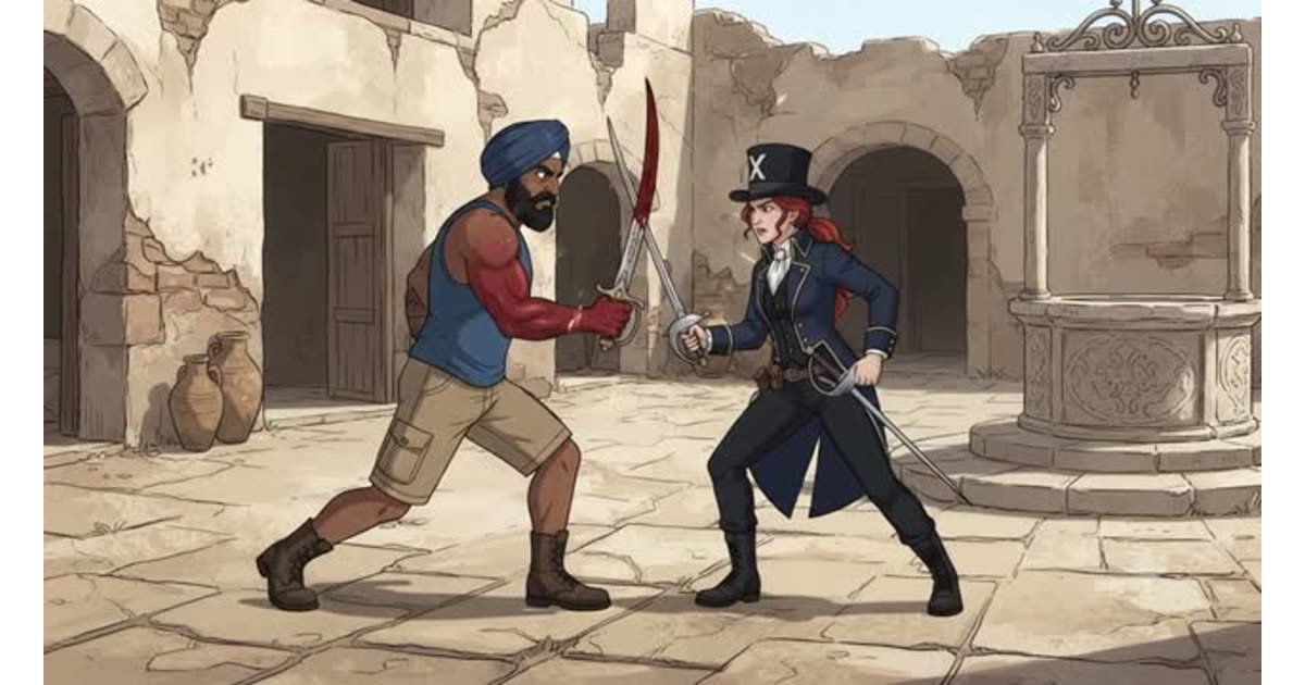 Illustrated Sword Duel in Courtyard | Art | Sandalphon613