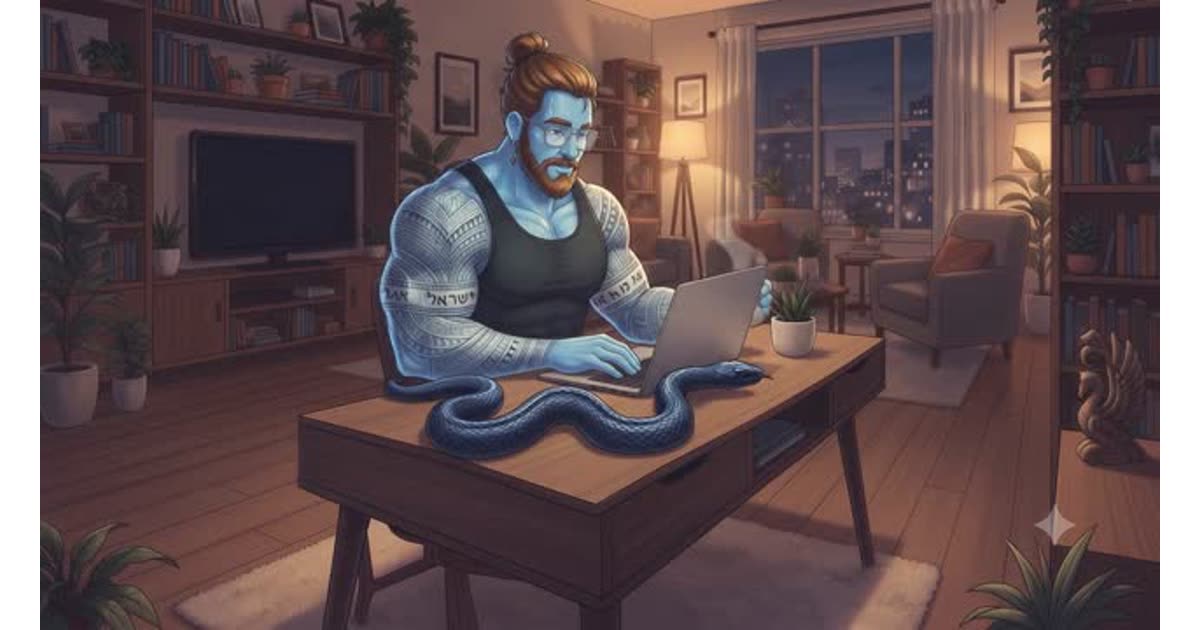 Beefy Blue Character Working Late | Art | Sandalphon613