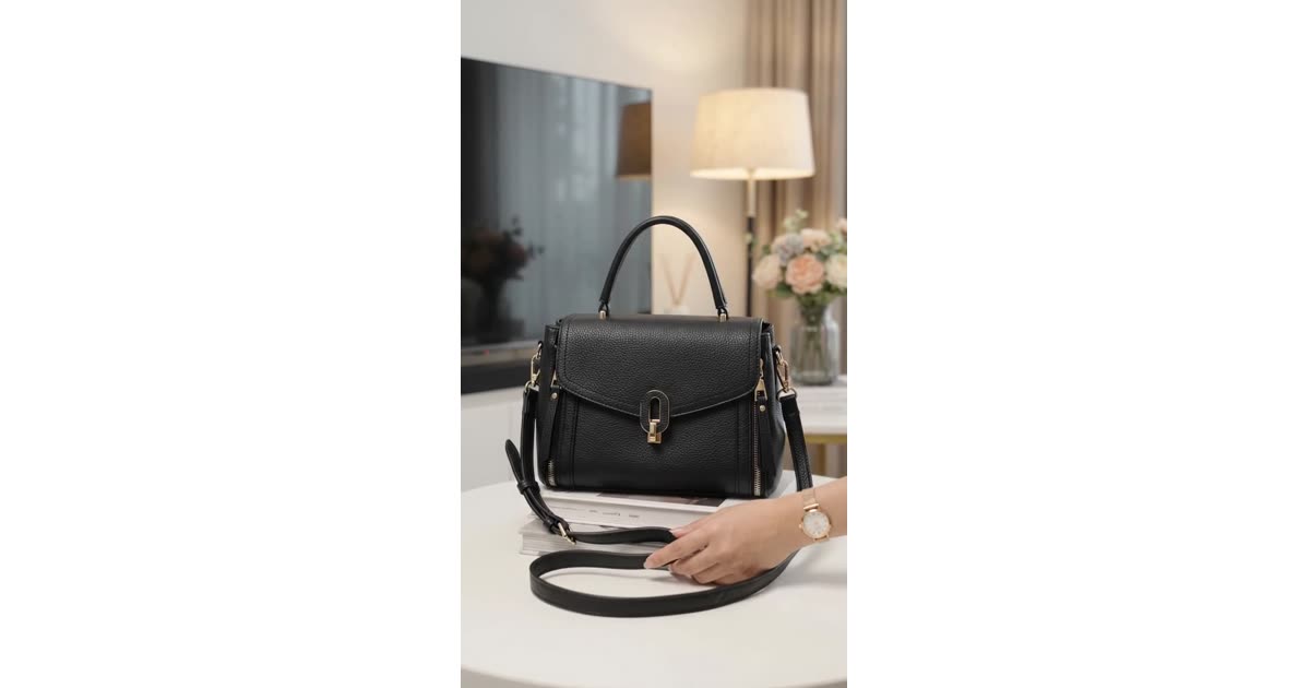 Black Leather Structured Handbag with Gold Hardware | Fashion | Ramel Canales