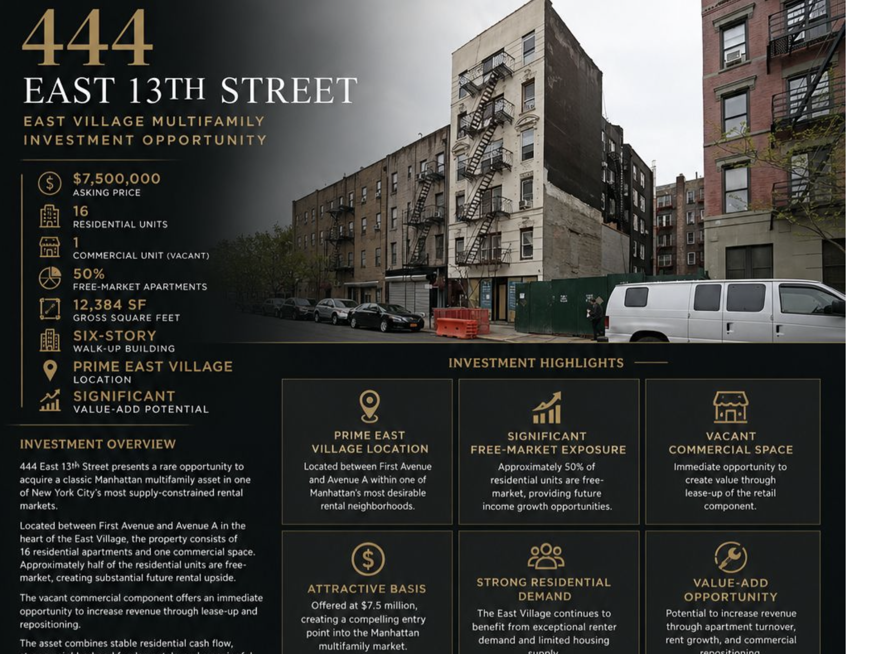 $7.5M East Village Multifamily Opportunity  444 East 13th Street