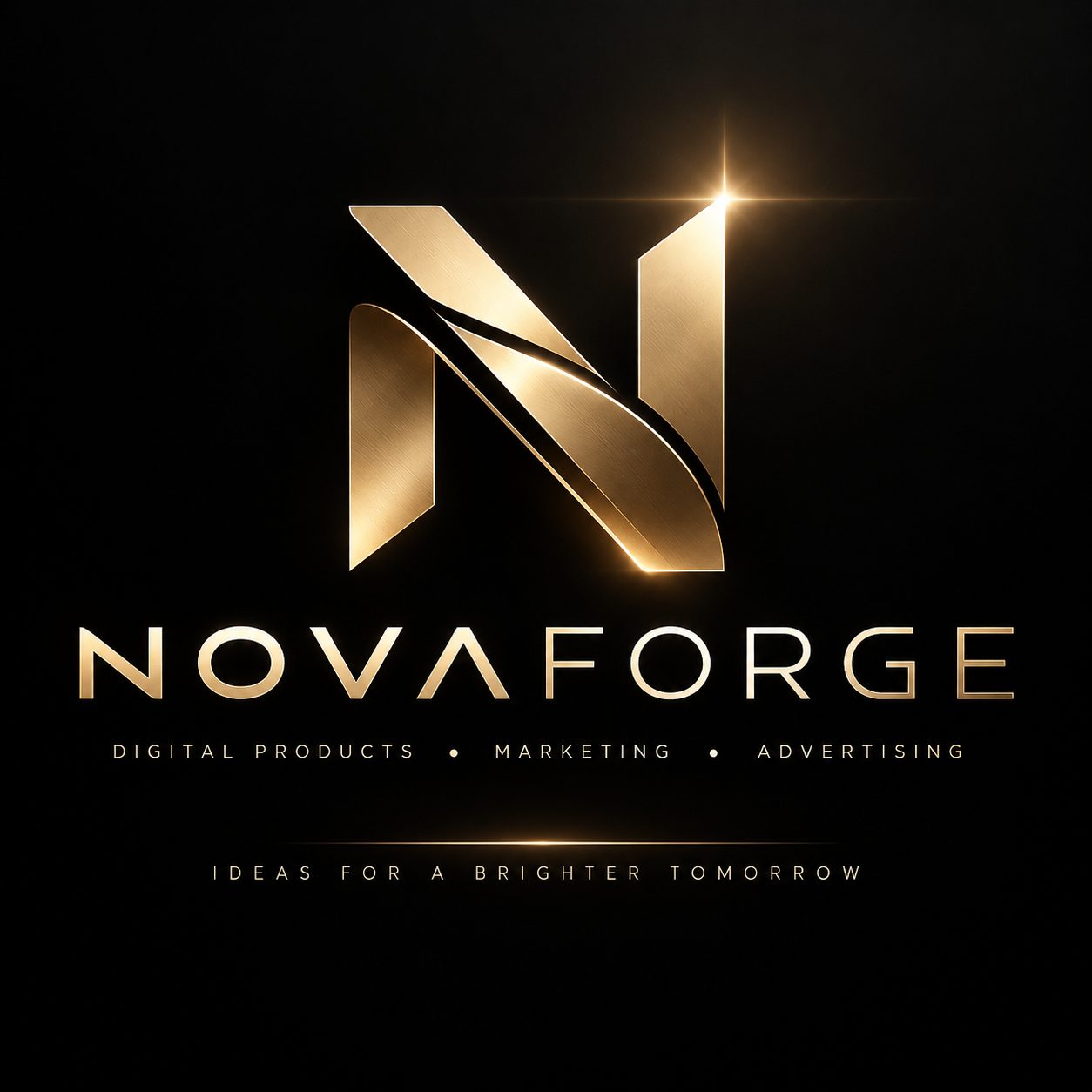 A professional business logo or branding material for NovaForge featuring digital products and marketing solutions.
