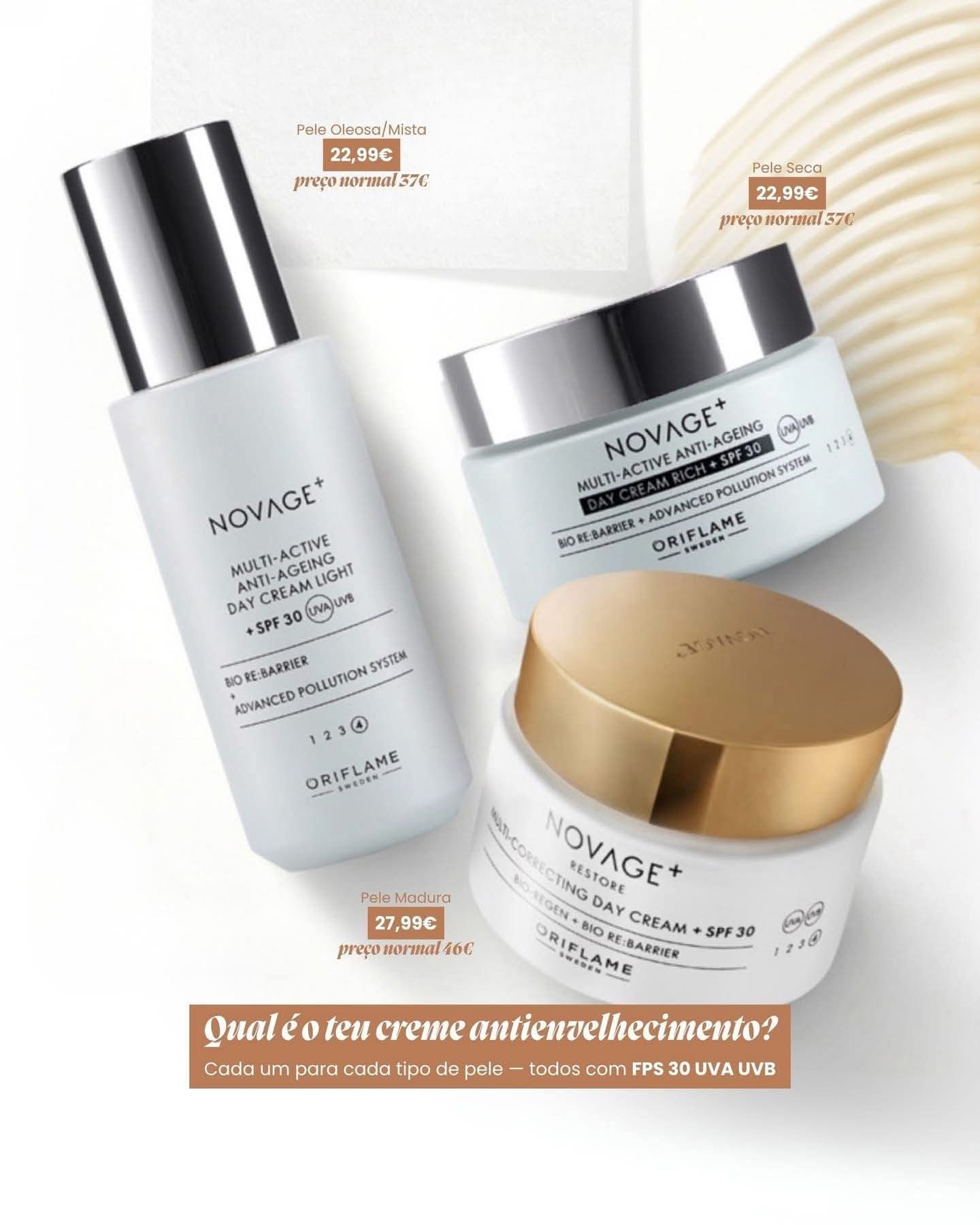 A collection of Novage+ skincare products displayed together in bottles and jars.