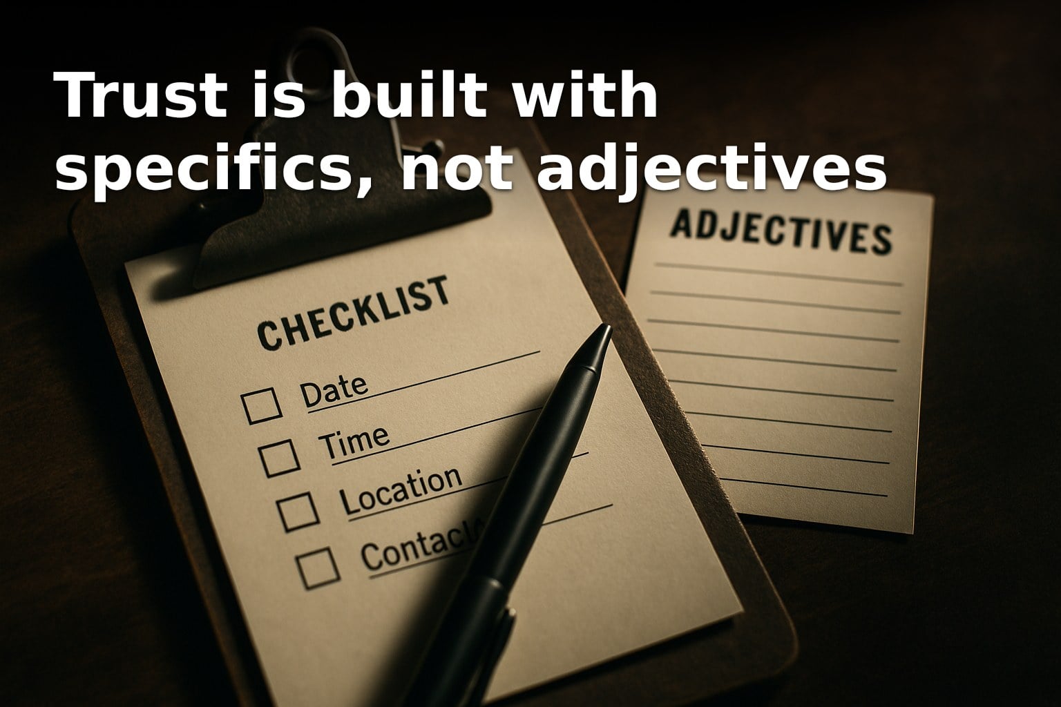 Trust is built with specifics, not adjectives