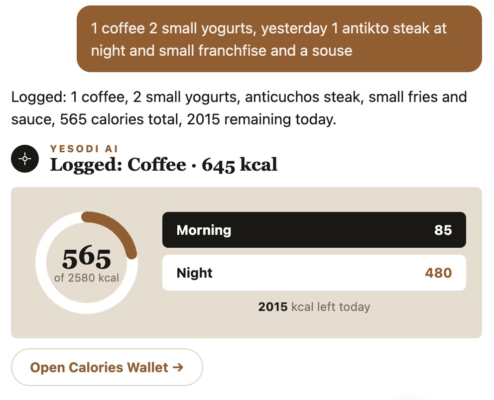 Yesodi's Calories Wallet: Track Your Daily Nutrition | YESODI