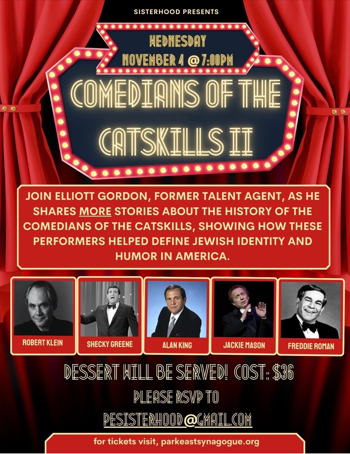 A man gives a presentation about Jewish comedians from the Catskills at Park East Synagogue.