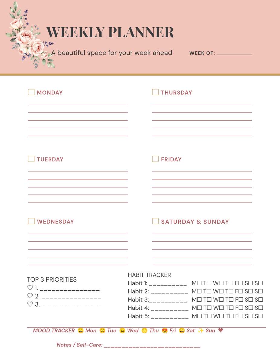 Cute Weekly Planner Printable Digital Planner · A cute and… | Ms.Eve on YESODI