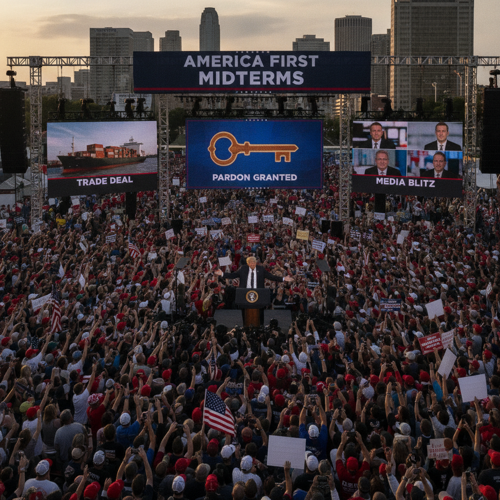 Trump weaponizes midterm messaging through trade, pardons, and media saturation